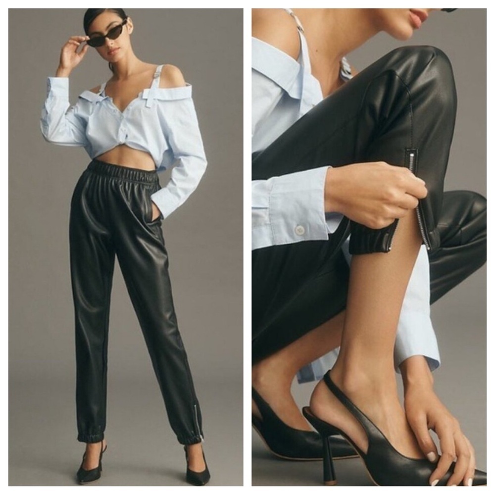 Avec Les Filles Black faux leather joggers Pants 2613